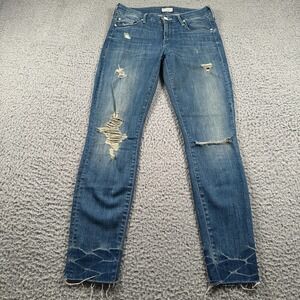 Mother Jeans Womens 25 Blue The Looker Ankle Fray Naughty Intentions Marblizing